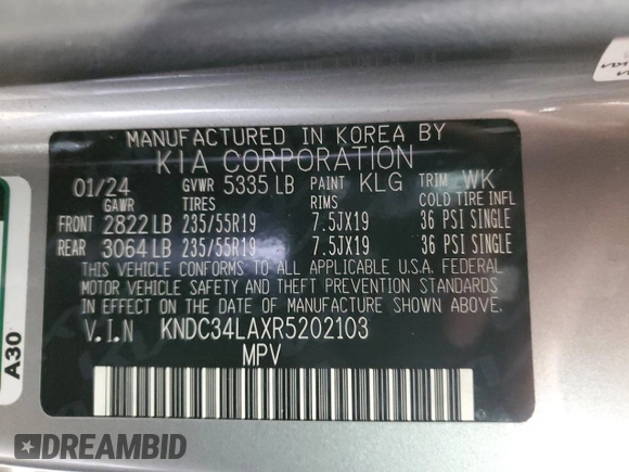 2024 Kia EV6 Wind with VIN KNDC34LAXR5202103, listed as a Copart auction lot 43529385 with 10,734 mi miles and Clean Title. Bid and sale history available at carsss.com. Image 12.