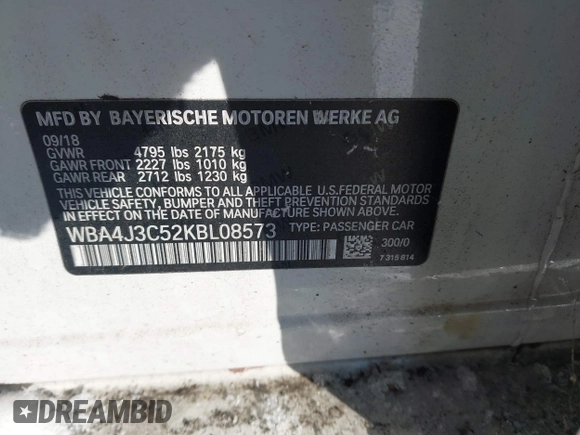2019 BMW 4 Series 430i xDrive с VIN WBA4J3C52KBL08573, выставлен на аукционе IAAI как лот 41306581 с пробегом 39 195 миль миль и . История ставок и продаж доступна на DreamBid. Изображение 9.