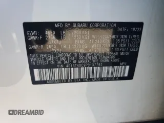 2023 Subaru Outback Premium с VIN 4S4BTADC9P3137792, выставлен на аукционе Copart как лот 62466655 с пробегом Не указан миль и Списание • Salvage title. История ставок и продаж доступна на DreamBid. Изображение 14.
