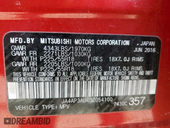 2016 Mitsubishi Outlander ES z VIN JA4AP3AU4GZ054100, wystawiony jako Copart lot #55767405 z przebiegiem 111 901 mil mil oraz Szkoda całkowita • Salvage title. Historia ofert i sprzedaży dostępna na DreamBid. Obrazek 14.