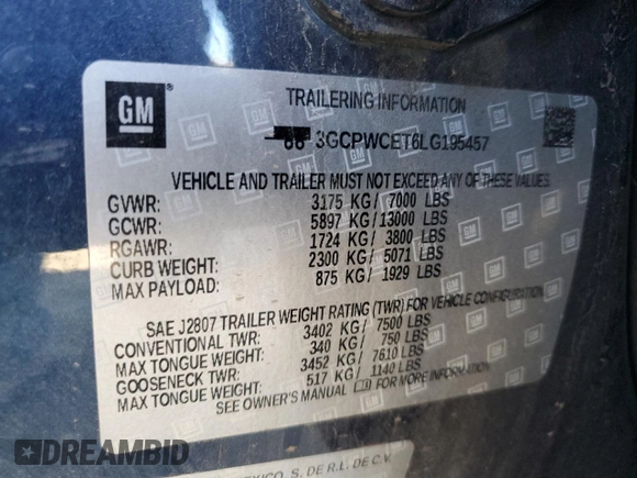 2020 Chevrolet Silverado 1500 LT with VIN 3GCPWCET6LG195457, listed as a Copart auction lot 88334585 with 43,995 mi miles and Salvage Title. Bid and sale history available at DreamBid. Image 12.