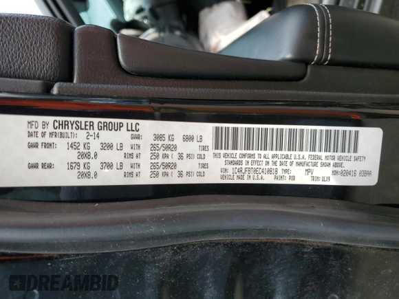 2014 Jeep Grand Cherokee Limited с VIN 1C4RJFBT0EC410818, выставлен на аукционе Copart как лот 59967155 с пробегом 129 880 миль миль и Списание • Salvage title. История ставок и продаж доступна на DreamBid. Изображение 14.