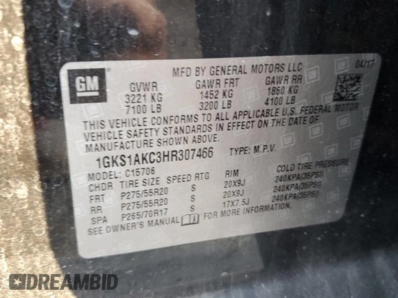 2017 GMC Yukon SLE with VIN 1GKS1AKC3HR307466, listed as a Copart auction lot 77559704 with 130,274 mi miles and Salvage Title. Bid and sale history available at carsss.com. Image 13.