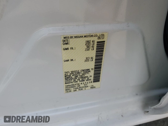 2013 Nissan LEAF SL with VIN 1N4AZ0CP7DC417158, listed as a Copart auction lot 52083325 with 60,595 mi miles and Clean title. Bid and sale history available at DreamBid. Image 12.