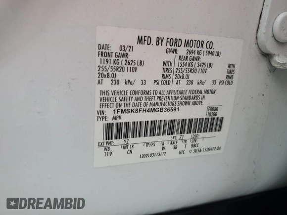 2021 Ford Explorer Limited с VIN 1FMSK8FH4MGB36591, выставлен на аукционе Copart как лот 45884145 с пробегом 83 177 миль миль и Списание • Salvage title. История ставок и продаж доступна на DreamBid. Изображение 13.