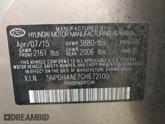 2016 Hyundai Elantra SE with VIN 5NPDH4AE7GH672100, listed as a Copart auction lot 50680505 with 107,445 mi miles and Salvage Title. Bid and sale history available at carsss.com. Image 12.