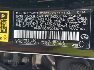 2015 Lexus ES 300h with VIN JTHBW1GG7F2083096, listed as a IAAI auction lot 42107914 with 146,191 mi miles and . Bid and sale history available at DreamBid. Image 9.