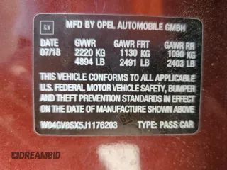 2018 Buick Regal Essence с VIN W04GV8SX5J1176203, выставлен на аукционе Copart как лот 66086824 с пробегом 57 879 миль миль и Списание • Salvage title. История ставок и продаж доступна на DreamBid. Изображение 13.