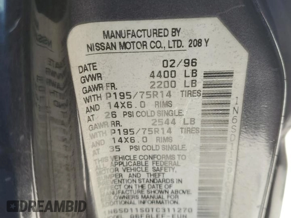 1996 Nissan Frontier XE z VIN 1N6SD11S0TC311270, wystawiony jako Copart lot #53870965 z przebiegiem 145 595 mil mil oraz Szkoda całkowita • Salvage title. Historia ofert i sprzedaży dostępna na DreamBid. Obrazek 12.