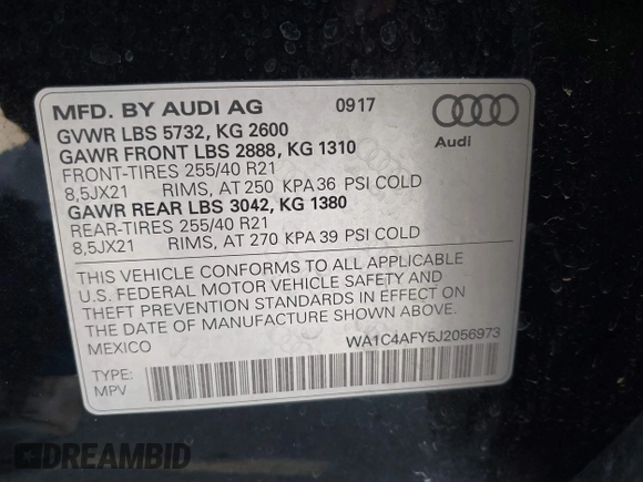 2018 Audi SQ5 Prestige with VIN WA1C4AFY5J2056973, listed as a IAAI auction lot 41359961 with 83,780 mi miles. Bid and sale history available at carsss.com. Image 9.