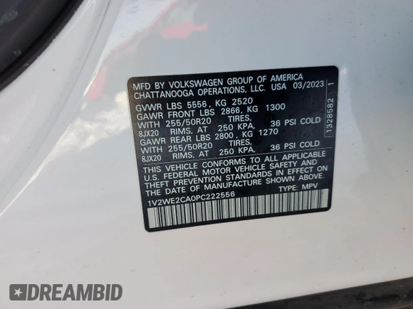 2023 Volkswagen Atlas SE z VIN 1V2WE2CA0PC222556, wystawiony jako Copart lot #88345095 z przebiegiem 22 975 mil mil oraz Szkoda całkowita • Salvage title. Historia ofert i sprzedaży dostępna na DreamBid. Obrazek 13.