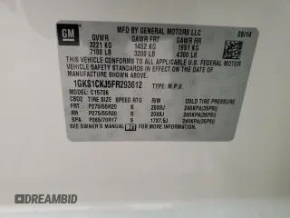 2015 GMC Yukon Denali with VIN 1GKS1CKJ5FR293612, listed as a Copart auction lot 47625975 with 98,533 mi miles and Salvage Title. Bid and sale history available at carsss.com. Image 13.