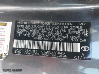 2007 Toyota Camry CE with VIN JTNBE46K273074924, listed as a IAAI auction lot 41598508 with 85,469 mi miles. Bid and sale history available at carsss.com. Image 9.