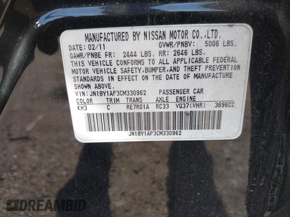 2012 Infiniti M with VIN JN1BY1AP3CM330962, listed as a IAAI auction lot 42130578 with 235,278 mi miles and . Bid and sale history available at DreamBid. Image 9.