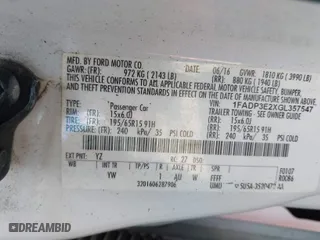 2016 Ford Focus S with VIN 1FADP3E2XGL357547, listed as a IAAI auction lot 42037636 with 254,349 mi miles. Bid and sale history available at carsss.com. Image 9.
