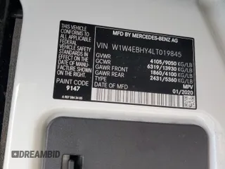 2020 Mercedes-Benz Sprinter with VIN W1W4EBHY4LT019845, listed as a Copart auction lot 46849875 with 60,201 mi miles and Salvage Title. Bid and sale history available at DreamBid. Image 16.