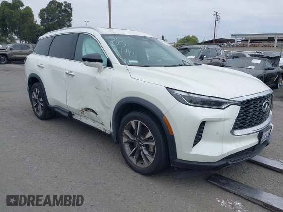 2023 Infiniti QX60 Luxe with VIN 5N1DL1FS1PC368974, listed as a IAAI auction lot 42543503 with 21,646 mi miles and . Bid and sale history available at DreamBid. Image 1.