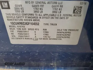 2016 Chevrolet Silverado 1500 LT with VIN 1GCUKREC9GF164552, listed as a Copart auction lot 52196485 with 105,668 mi miles and Salvage Title. Bid and sale history available at DreamBid. Image 12.