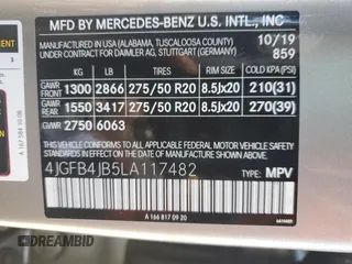 2020 Mercedes-Benz GLE 350 с VIN 4JGFB4JB5LA117482, выставлен на аукционе Copart как лот 62370805 с пробегом 68 334 миль миль и Списание • Salvage title. История ставок и продаж доступна на DreamBid. Изображение 14.