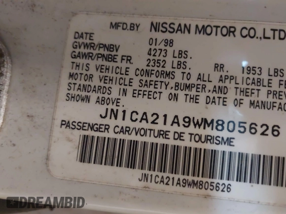 1998 Nissan Maxima GXE z VIN JN1CA21A9WM805626, wystawiony jako IAAI lot #42497316 z przebiegiem 195 991 mil mil oraz . Historia ofert i sprzedaży dostępna na DreamBid. Obrazek 9.