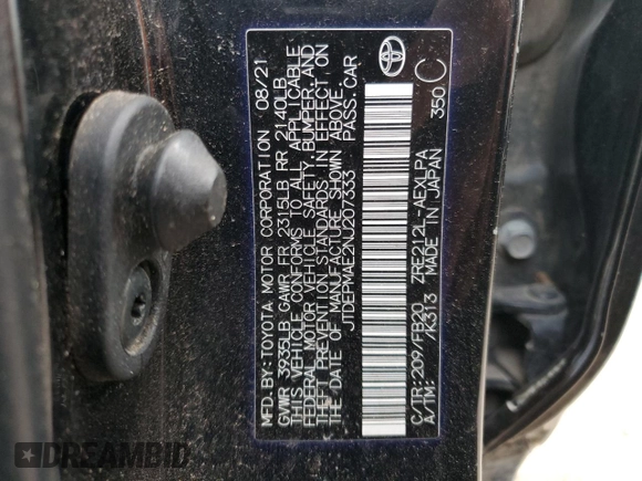 2022 Toyota Corolla LE with VIN JTDEPMAE2NJ207333, listed as a Copart auction lot 49881985 with 104,314 mi miles and Salvage Title. Bid and sale history available at carsss.com. Image 12.