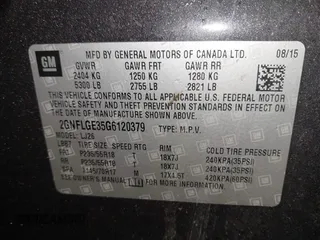 2016 Chevrolet Equinox LTZ with VIN 2GNFLGE35G6120379, listed as a IAAI auction lot 41595354 with 112,413 mi miles. Bid and sale history available at carsss.com. Image 9.