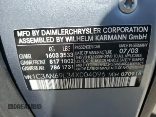 2004 Chrysler Crossfire z VIN 1C3AN69L34X004096, wystawiony jako Copart lot #73225274 z przebiegiem 48 598 mil mil oraz Szkoda całkowita • Salvage title. Historia ofert i sprzedaży dostępna na DreamBid. Obrazek 13.