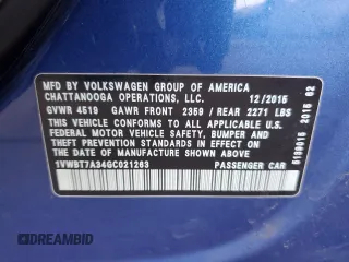 2016 Volkswagen Passat SE with VIN 1VWBT7A34GC021263, listed as a Copart auction lot 54558625 with 115,224 mi miles and Salvage title. Bid and sale history available at DreamBid. Image 13.