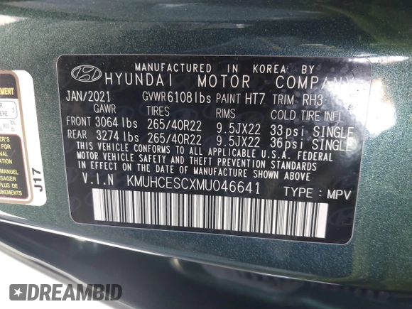 2021 Genesis GV80 with VIN KMUHCESCXMU046641, listed as a IAAI auction lot 41614756 with 25,666 mi miles and . Bid and sale history available at DreamBid. Image 9.