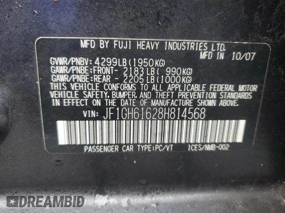 2008 Subaru Impreza i z VIN JF1GH61628H814568, wystawiony jako Copart lot #47878795 z przebiegiem 179 859 mil mil oraz Czysty tytuł • Clean title. Historia ofert i sprzedaży dostępna na DreamBid. Obrazek 13.