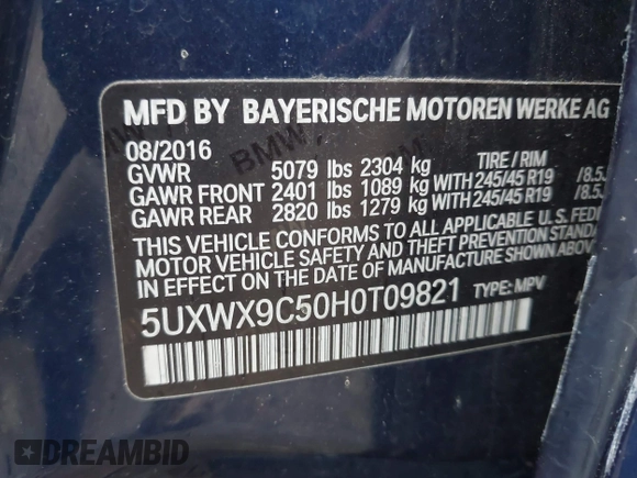 2017 BMW X3 xDrive28i z VIN 5UXWX9C50H0T09821, wystawiony jako IAAI lot #42171906 z przebiegiem Nie podano mil oraz . Historia ofert i sprzedaży dostępna na DreamBid. Obrazek 9.