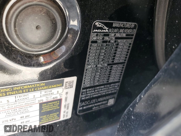 2021 Jaguar F-Pace S with VIN SADCJ2EU4MA666915, listed as a Copart auction lot 51481274 with 49,132 mi miles and Salvage title. Bid and sale history available at DreamBid. Image 13.