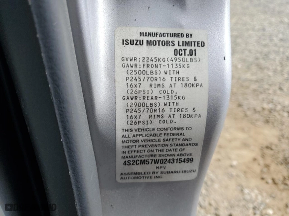 2002 Isuzu Rodeo Sport with VIN 4S2CM57W024315499, listed as a Copart auction lot 75885194 with 183,425 mi miles and Salvage Title. Bid and sale history available at carsss.com. Image 13.