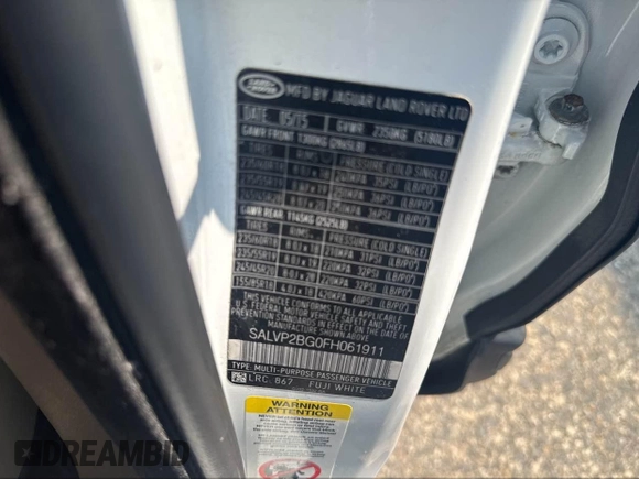 2015 Land Rover Range Rover Evoque Pure Plus with VIN SALVP2BG0FH061911, listed as a IAAI auction lot 42451083 with 209,817 mi miles and . Bid and sale history available at DreamBid. Image 9.