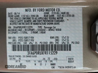 2015 Ford Fusion Titanium Hybrid with VIN 3FA6P0RUXFR115229, listed as a Copart auction lot 54629355 with 76,671 mi miles and Salvage title. Bid and sale history available at DreamBid. Image 12.
