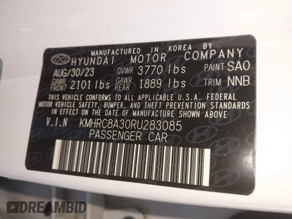 2024 Hyundai Venue SEL with VIN KMHRC8A30RU283085, listed as a IAAI auction lot 41366495 with 22,295 mi miles and . Bid and sale history available at DreamBid. Image 9.