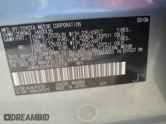 2006 Toyota RAV4 with VIN JTMZK33V865002228, listed as a Copart auction lot 60524404 with 64,654 mi miles and Salvage Title. Bid and sale history available at carsss.com. Image 12.