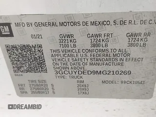 2021 Chevrolet Silverado 1500 LT with VIN 3GCUYDED9MG210269, listed as a IAAI auction lot 41630134 with 96,127 mi miles. Bid and sale history available at carsss.com. Image 9.