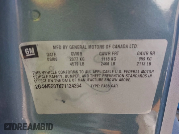2007 Buick LaCrosse CXS with VIN 2G4WE587X71124264, listed as a IAAI auction lot 41363622 with 178,830 mi miles. Bid and sale history available at carsss.com. Image 9.