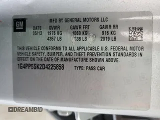 2013 Buick Verano with VIN 1G4PP5SK2D4225858, listed as a Copart auction lot 60426245 with 101,569 mi miles and Salvage title. Bid and sale history available at DreamBid. Image 12.