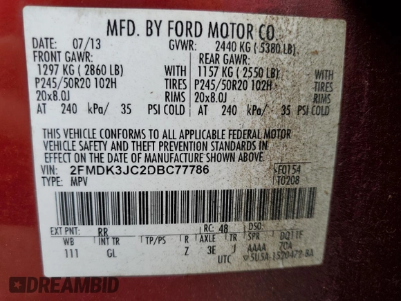 2013 Ford Edge SEL with VIN 2FMDK3JC2DBC77786, listed as a Copart auction lot 51224285 with 128,813 mi miles and Clean Title. Bid and sale history available at carsss.com. Image 14.
