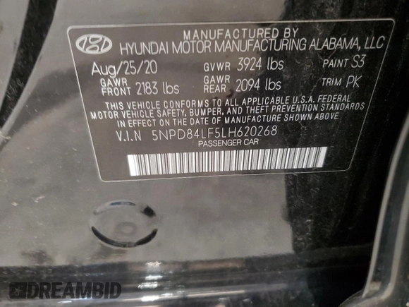 2020 Hyundai Elantra SEL z VIN 5NPD84LF5LH620268, wystawiony jako Copart lot #57677875 z przebiegiem 60 969 mil mil oraz Szkoda całkowita • Salvage title. Historia ofert i sprzedaży dostępna na DreamBid. Obrazek 12.