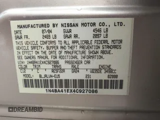 2004 Nissan Maxima SE with VIN 1N4BA41EX4C927086, listed as a IAAI auction lot 41734539 with 135,331 mi miles and . Bid and sale history available at DreamBid. Image 9.