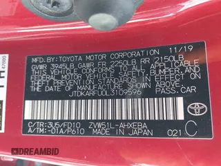 2020 Toyota Prius L Eco z VIN JTDKARFU0L3109596, wystawiony jako IAAI lot #41950366 z przebiegiem Nie podano mil oraz . Historia ofert i sprzedaży dostępna na DreamBid. Obrazek 9.