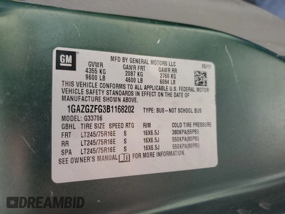 2011 Chevrolet Express Passenger LS с VIN 1GAZGZFG3B1168202, выставлен на аукционе Copart как лот 73243294 с пробегом 262 437 миль миль и Списание • Salvage title. История ставок и продаж доступна на DreamBid. Изображение 13.