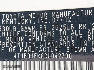 2012 Toyota Camry Hybrid XLE with VIN 4T1BD1FK8CU042730, listed as a IAAI auction lot 41803259 with 172,202 mi miles. Bid and sale history available at carsss.com. Image 9.