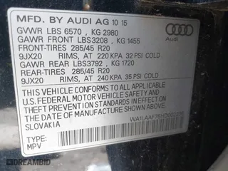 2017 Audi Q7 Premium Plus with VIN WA1LAAF75HD002295, listed as a IAAI auction lot 41627344 with 113,761 mi miles. Bid and sale history available at carsss.com. Image 9.