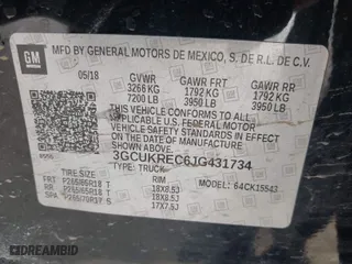 2018 Chevrolet Silverado 1500 LT with VIN 3GCUKREC6JG431734, listed as a IAAI auction lot 41742636 with NaN miles. Bid and sale history available at carsss.com. Image 9.