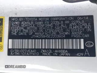 2014 Lexus CT 200h with VIN JTHKD5BH5E2203604, listed as a IAAI auction lot 41372030 with 147,449 mi miles and . Bid and sale history available at DreamBid. Image 9.