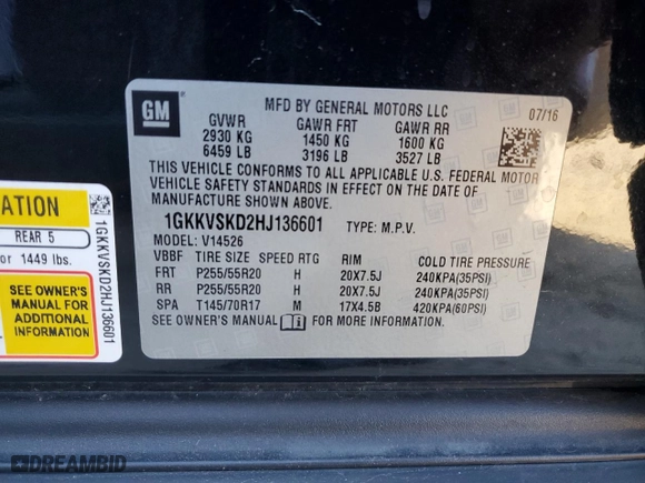 2017 GMC Acadia Limited Limited with VIN 1GKKVSKD2HJ136601, listed as a Copart auction lot 77105974 with 78,336 mi miles and Salvage Title. Bid and sale history available at carsss.com. Image 13.